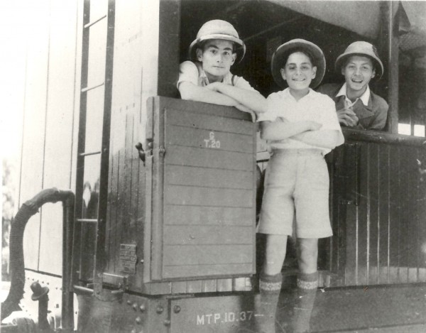 Arthur, Norman and a friend on the Toy Train in Lovedale. December 17th,1937. Dad turned 15 the next day.