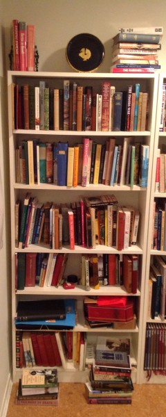 Burma bookcase. I need to annex some shelf space from the next stack.